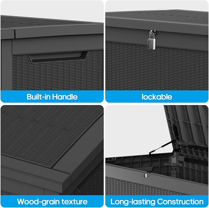 267 Gallon Deck Box Large Outdoor Storage for Patio Furniture,Outdoor Cushions,Garden Tools and Pool Supplies,Waterproof,Resin,Lockable(Black Rattan)