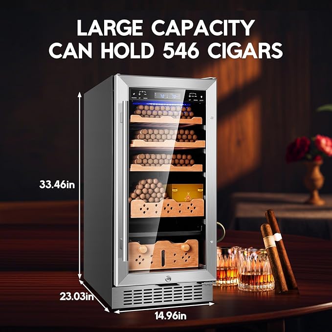 Electric Cigar Humidor Cabinet 88L, Tylza Electric Humidors for Cigars with Temp & Humidity Control, Silent Compressor, Reversible Door, Refrigerator, Cigar Humidors with Cedar Wood Shelves, 546 Count