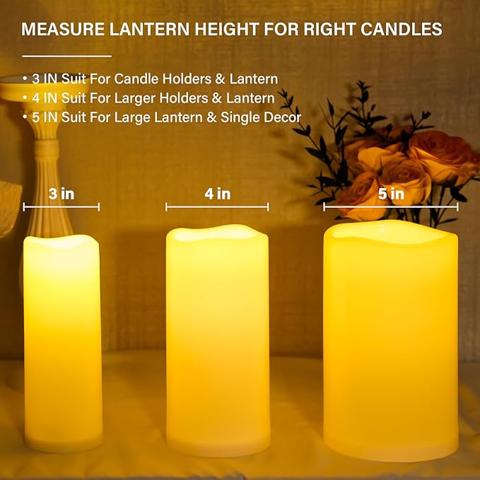 NURADA Large Outdoor Flameless Candles 6" 8" 10" x 5" - Waterproof LED Pillar Flickering Candle Battery Operated with Timer Remote for Patio Porch Lanterns - Ivory White Set of 3