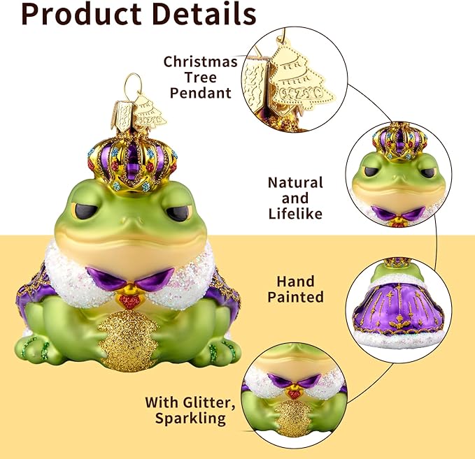 Frog Christmas Tree Ornaments,Hand-Blown Glass Ornaments,Frog Prince Watcher Collection Figurines Hanging Ornament,Christmas Decorations for Animal Lovers Holiday Party Home Gift