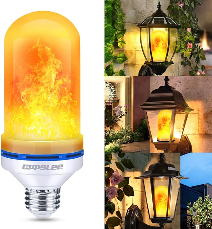 Halloween Decorations Upgraded LED Flame Light Bulbs, 4 Modes Flickering Light Bulbs, E26 Base Fire Flame Bulb, Christmas Lights Patio Outdoor Indoor Home Decor (Yellow, 2 Pack)