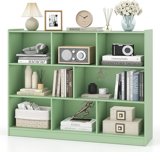 Tangkula 8-Cube Bookcase, Wood 3 Tier Open Storage Bookshelf, Modern Multipurpose Display Cabinet for Living Room, Study, Reading Nook, 48 x 12.5 x 36.5 Inch (Green)