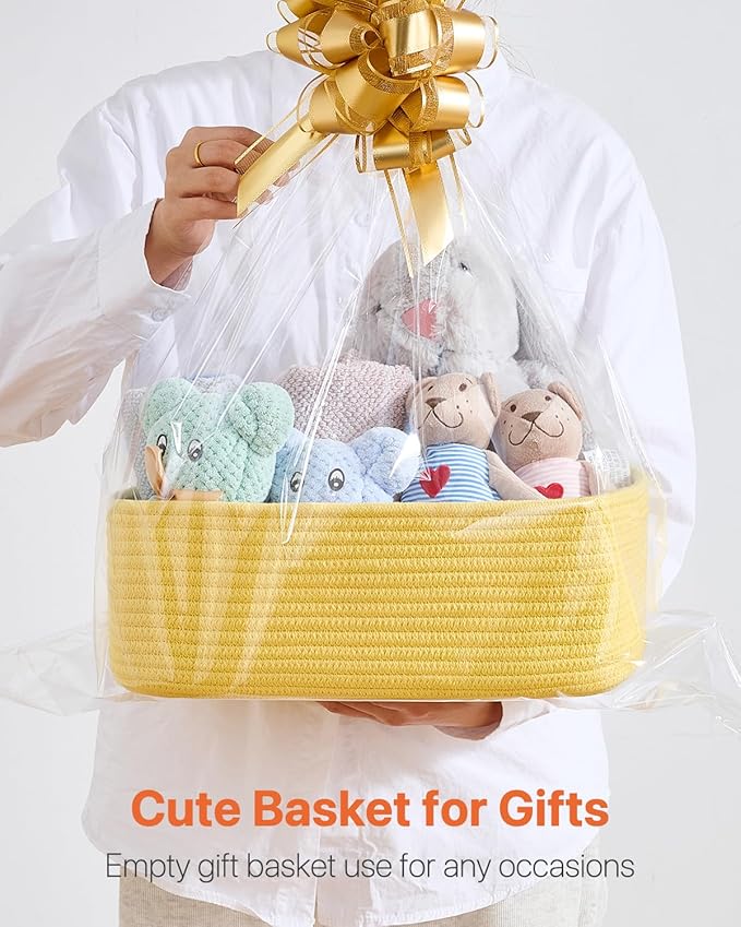 KALLAX Small Woven Basket, 13.5 x 9.5 x 5 Inches, Storage Basket for Organizing, Cute Small Rope Shelf Closet Cube Storage Bins Baskets for Shelves, Dog Toy Gift Baskets Empty, 3 Pack Yellow