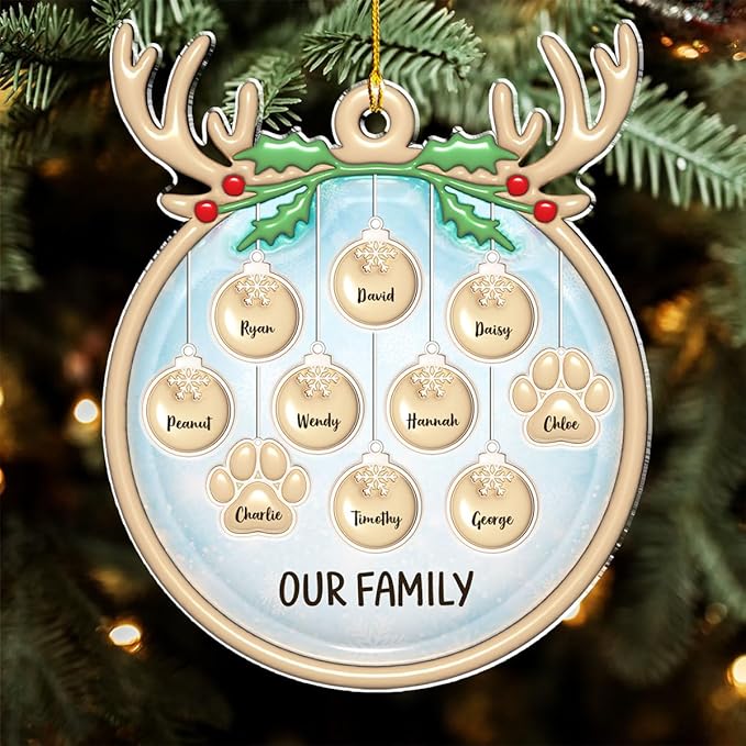 Family Charm Personalized 3D Inflated Effect Acrylic Ornament, Custom up to 10 Names, Ideal for Family, Friends, and Loved Ones