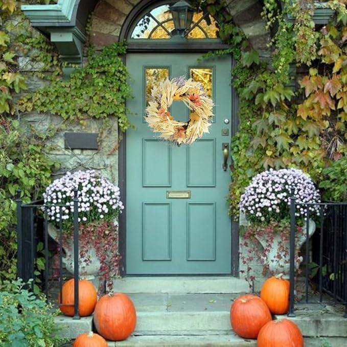 Admired By Nature Autumn Corn Husk Wreath - 26" Natural Fall Color Artificial Wreath - For Home Decor, Offices, Weddings, Events, Parties, Thanksgiving