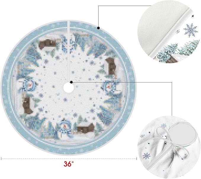 AVOIN colorlife Snowflake Snowman Cardinal Christmas Tree Skirt 36 Inch, Winter Holiday Tree Mat Decoration