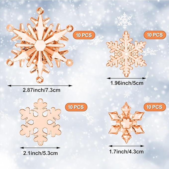 Dilunave 40 Pieces Christmas Snowflake Ornaments Acrylic Christmas Tree Decorations Crystal Snowflakes Translucent Winter Hanging Ornament for Tree (Champagne)