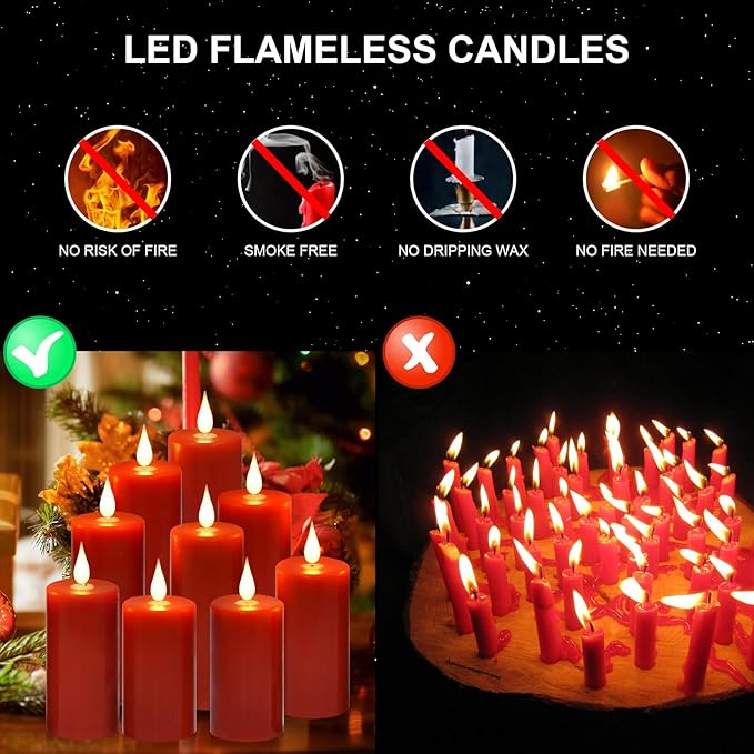 Flameless battery Operated LED candles 3D wick with10 key button remote control 24-hour timer Set of 9 electric flickering pillar real wax ApplyTo Party, Wedding,Dinner，gift and Home Decoration