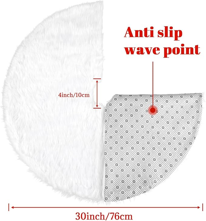 30 Inch Faux Fur Christmas Tree Skirt Soft Snow White Plush Tree Mat Christmas Decorations Fluffy Tree Skirts Xmas Holiday Party Indoor Decorations