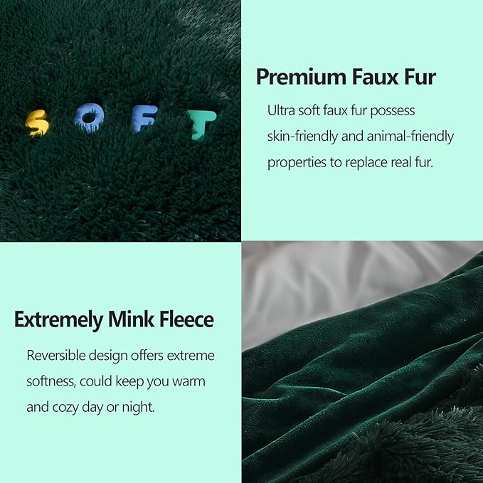 GONAAP Fuzzy Faux Fur Throw Blanket Twin Size Forest Green Super Soft Cozy Plush Fuzzy Shaggy Blanket for Couch Sofa Bed (Forest Green, Twin(60"x80"))