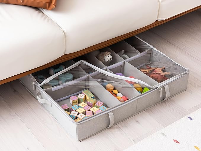 StorageWorks Under Bed Shoe Storage Organizer, Underbed Shoes Container with Adjustable Dividers, Shoe Storage Basket with Cover, Grey, 2-Pack, Space-Saving Shoe Box Fits up to 24 Pairs