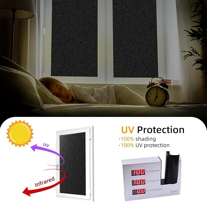 DUOFIRE Blackout Window Film Completely Light Blocking Privacy Window Film Room Darkening Frosted Tint Films for Day Sleep, Non Adhesive Static Cling Windows Films DT-C009(11.8×47Inch)
