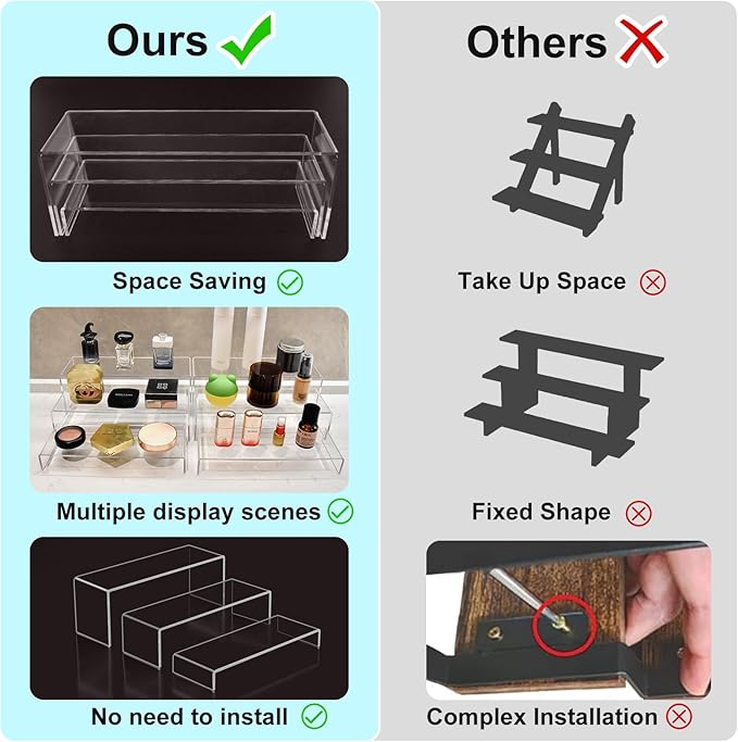 Acrylic Display Risers,12'' Large Display Stands, Thickened to 0.2''(5mm) Stackable Acrylic Shelves for Perfume Display, Clear Risers for Cupcake Stand,Pop Figurines,Tumbler,Food (Clear, 6PCS)