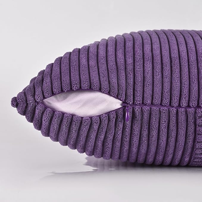Fancy Homi 2 Packs Purple Decorative Throw Pillow Covers 16x16 Inch for Living Room Couch Bed, Farmhouse Boho Home Decor, Soft Corss Patchwork Corduroy Textured Square Cushion Case 40x40 cm