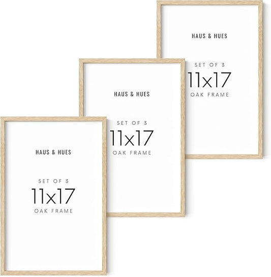 HAUS AND HUES Set of 3 Wooden Frames - 11x17 Natural Wood Picture Frames, Oak Beige