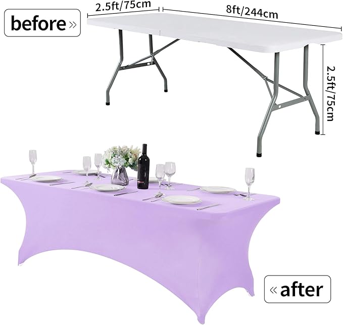 2Pack Spandex Table Cover for 8FT or 4ft or 6ft Table Universal Fitted Stretch Tablecloth for Party, Banquet, Wedding and Events-Lavender