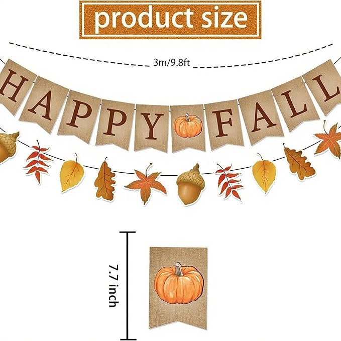 Fall Party Decorations/Happy Fall Banner with Maple Leaves Garland Fall Thanksgiving Day Decorations with Hanging Leaf Swirls, Maple Leaf Garland, Pumpkin Acorn Autumn Theme Party Decor Bunting