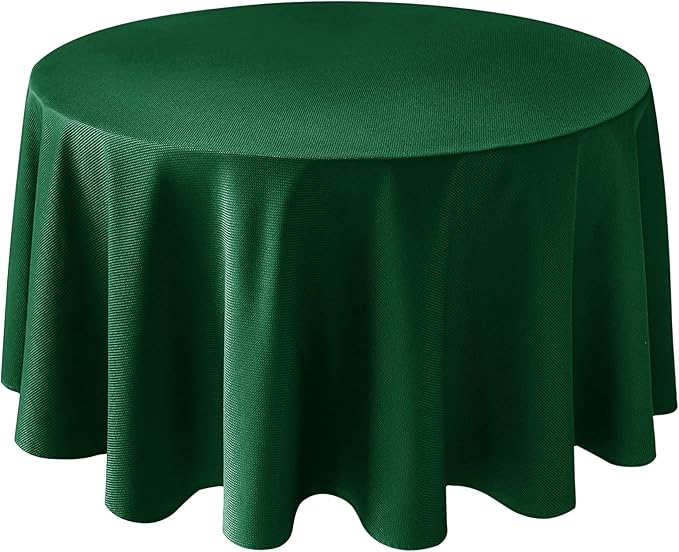 Biscaynebay Textured Fabric Christmas Round Table Cloth 90", Hunter Green Water Resistant Folding Table Covers for Dining, Kitchen, Wedding & Parties Machine Washable