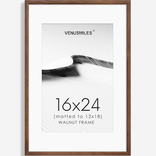 16x24 Poster Frame Natural Solid Walnut Photo Frames with 12x18 Removable Mat Wall Hanging Large Handcrafted Frame with HD Plexiglass Wall and Tabletop Display Large Picture Frame