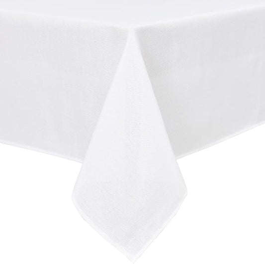 Hiasan Faux Linen Square Tablecloth - Wrinkle and Stain Resistant Washable Table Cloth for Kitchen Dining Room Holiday Table Cover for Party Dinner, White, 60 x 60 Inch