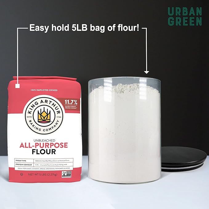 Urban Green Glass Jars with Black Lids, Glass Food Storage Canister with black lids, Pantry Flour Jars, Large Size Food Storage Containers set (2 Sets of 100oz)