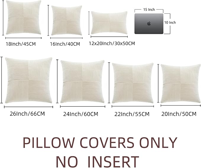 Fancy Homi 2 Packs Cream Decorative Throw Pillow Covers 16x16 Inch for Living Room Couch Bed Sofa, Rustic Farmhouse Boho Home Decor, Soft Corss Patchwork Corduroy Textured Square Cushion Case 40x40 cm