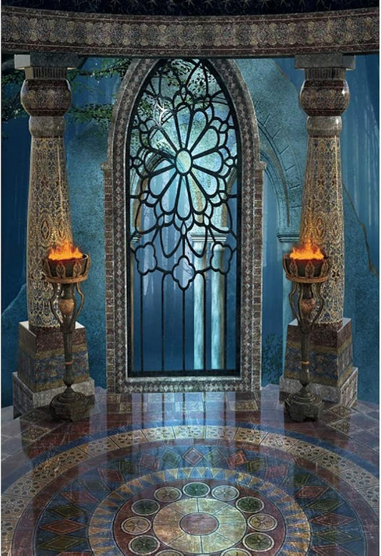 Renaiss 6x8ft Medieval Castle Backdrop for Photoshoot Portrait Pillar Torch Gothic Stone Tower Ancient Old Fortress Interior Photography Background Halloween Party Decor Wallpaper Photo Studio Props