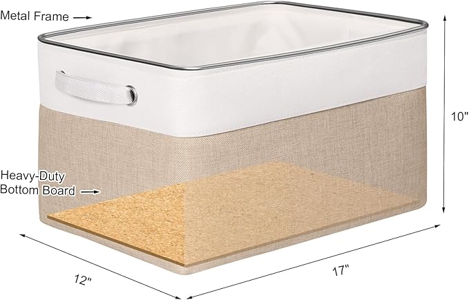 Kntiwiwo Large Fabric Foldable Storage Bin 17" x 11.8" x 9.8" Storage Baskets with Handle Large Cube Storage boxes for Closet, Shelves, Home, Set of 3, Beige