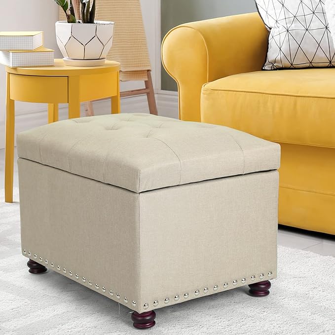 Joveco Storage Ottoman Bench Rectangular Fabric Organization Tufted Footrest for Living Room Bedroom, Upholstered Padded Footstool Coffee Table Seat with Lift Top