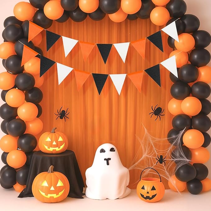 G2PLUS Pre-Strung Halloween Burlap Banners, 39Ft Black and Orange Fabric Triangle Flag Bunting, 36Pcs Reusable Pennant Banner Flags Garland for Fall Festival, Birthday, Porch, Party Decorations