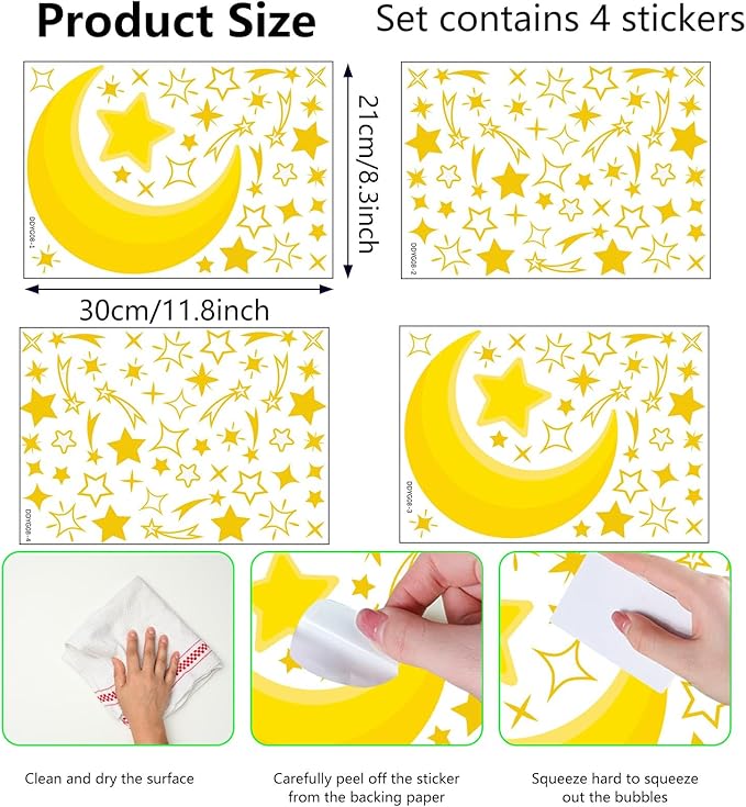 Glow in The Dark Moon Stars Stickers, 150 PCS Glowing Luminous Falling Star Wall Decals Moon Star Ceiling Stickers for Kids Boys Girls Bedroom Nursery Playroom Party Room Decor