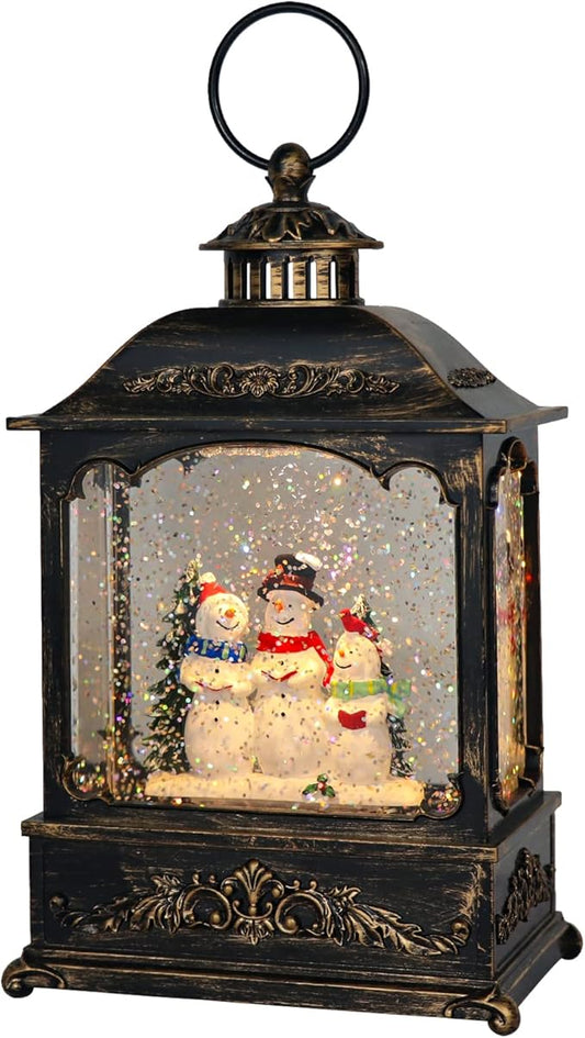 GenSwin Christmas Snowman Snow Globe Lantern Battery Operated Water Swirling Glitter with 6H Timer, Musical LED Lighted Scene for Christmas Home Decoration Gift