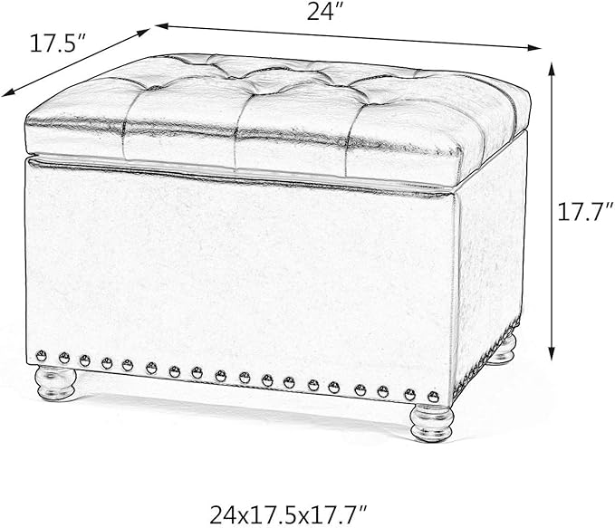 Joveco 24" Rectangular Ottoman with Storage for Living Room, Upholstered Storage Bench Foot Stool and Seat with Lift Off Lid, Coffee Table Footrest for Bedroom
