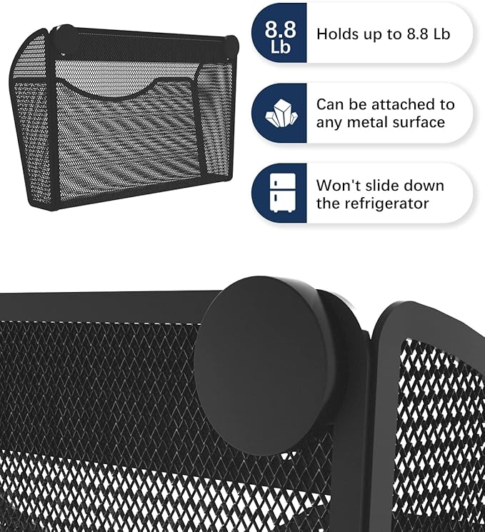 2 Pack 1-Tier Magnetic File Holder - No Drilling Installation File Organizer, Large Capacity Magnetic File Holder for Refrigerator, File Cabinets, Whiteboard, Office, Kitchen