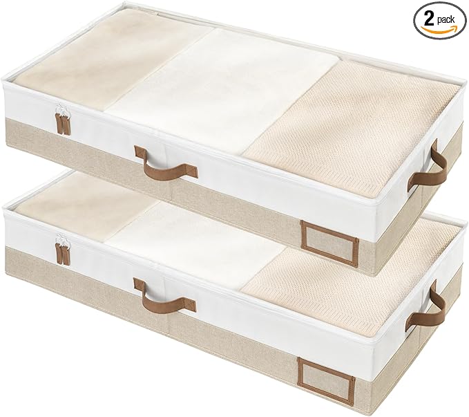 StorageWorks Large Under Bed Storage Containers with Handles and Label Holder, 2 Pack Ultra-thick Fabric Underbed Bins, Closet Organizer for Clothes, Blankets, Sweater