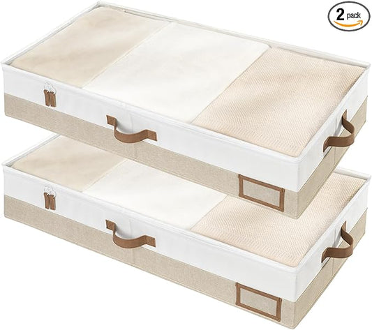 StorageWorks Large Under Bed Storage Containers with Handles and Label Holder, 2 Pack Ultra-thick Fabric Underbed Bins, Closet Organizer for Clothes, Blankets, Sweater