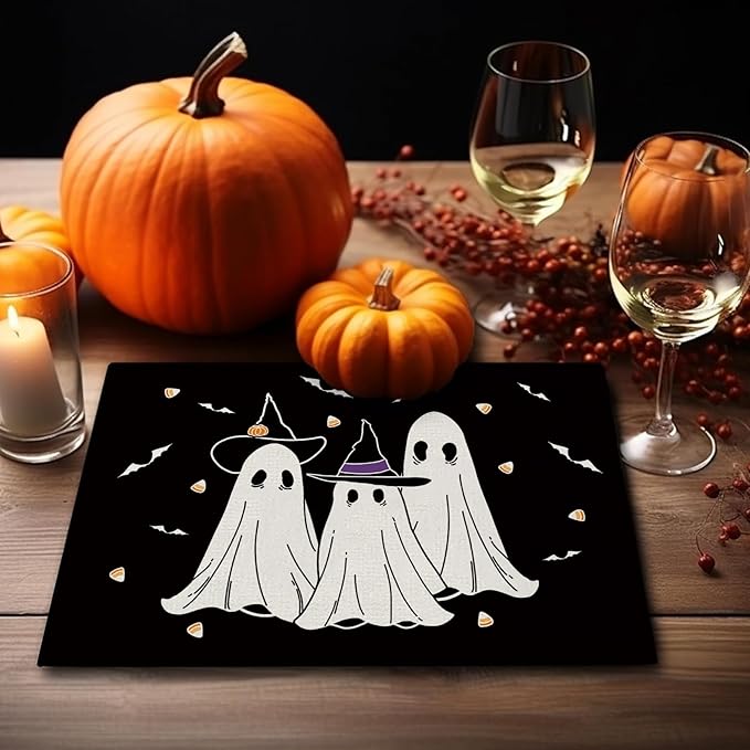 Halloween Placemats Ghost Pumpkin Bat Set of 4 Table Mats Seasonal Cute Home Party Kitchen Dining Table Decorations