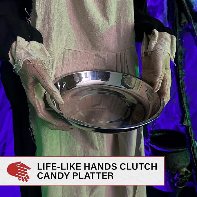 Haunted Hill Farm Life-Size Halloween Animatronic, Scary Talking Zombie Maid with Touch Activated Lights and Sounds, Battery Operated Indoor or Covered Outdoor Halloween Decorations for Home