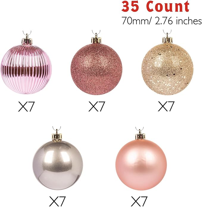 Every Day is Christmas Ornaments, Shatterproof Christmas Tree Ornament Set, Christmas Balls Decoration 35 Count (2.75"/70mm, Gold Iridium)
