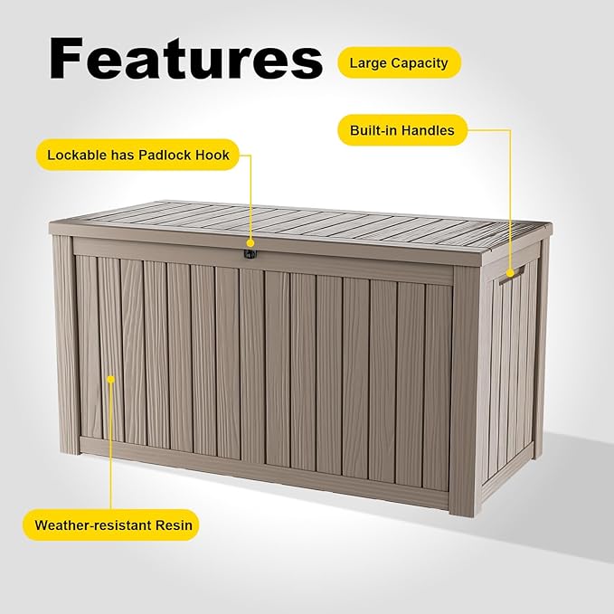 150 Gallon Deck Box Large Outdoor Storage for Patio Furniture,Outdoor Cushions,Garden Tools and Pool Supplies,Waterproof,Resin,Lockable(Grey)