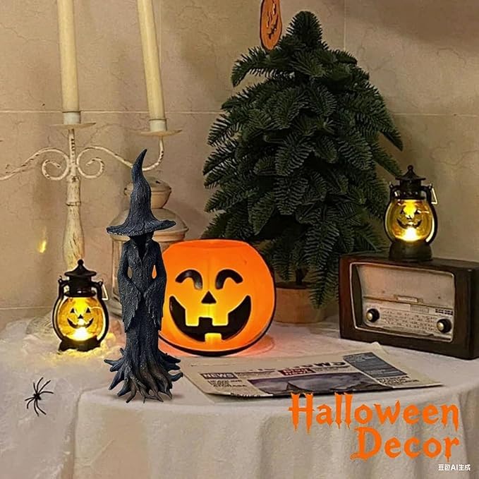 Gothic Halloween Resin Figurine, Retro Magician Decor Dark Fantasy Ornament, Enchanting Witch Statue, Resin Hand-Painted Enchanting Witch Statue (11.8in)