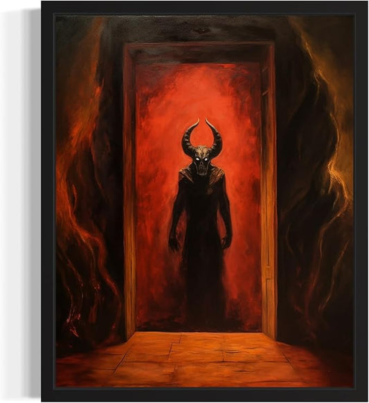 Satan and Hell Poster Art Print, Halloween Scary Vintage Wall Art Academia Spooky Painting Decoration for Horror Prints, Gothic Posters Bedroom Decor 89 (Satan and Hell, 8 x 10 inches, Unframed)
