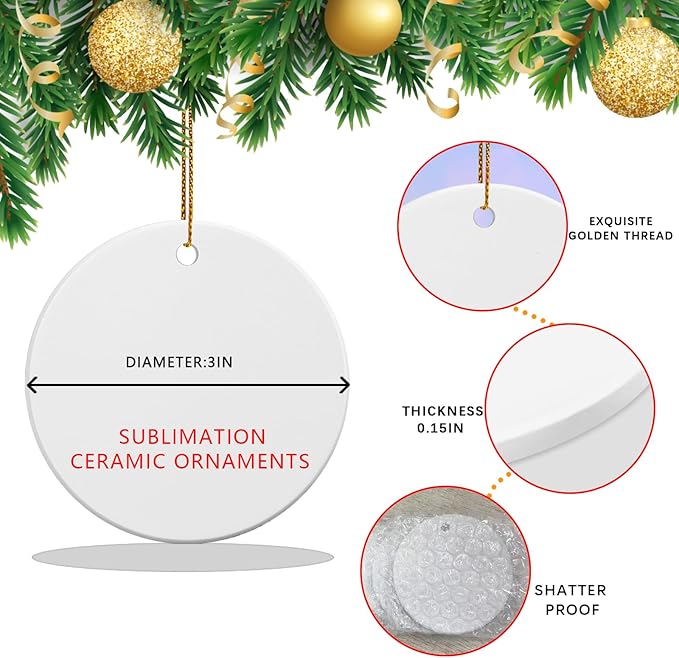 50 PCS Ceramic Sublimation Ornament Blanks Bulk 3 Inch White Round Crafts DIY Personalized Printed Christmas Home Porcelain Paintable Decorate