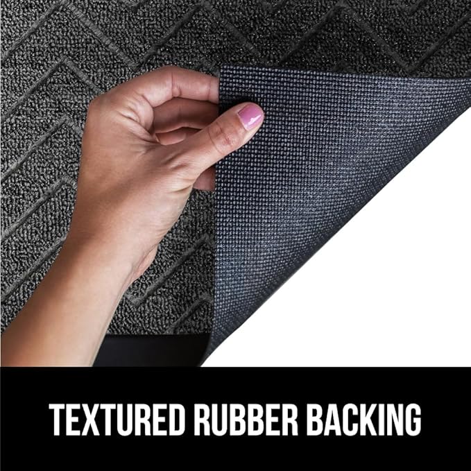 GORILLA GRIP 100% Waterproof All-Season WeatherMax Doormat 35x23, US Designed Natural Rubber, Stain and Fade Resistant, Low Profile Indoor Outdoor Door Mats, Easy Clean Patio Mat, Steel Chevron