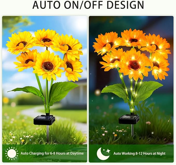 Solar Sunflower Lights 4 Pack with 24 Sunflower Solar Lights Outdoor Garden Decor Birthday Gift for Mom Women Grandma,Waterproof Solar Flower Garden Stake Lights for Yard Landscape Patio Lawn Pathway