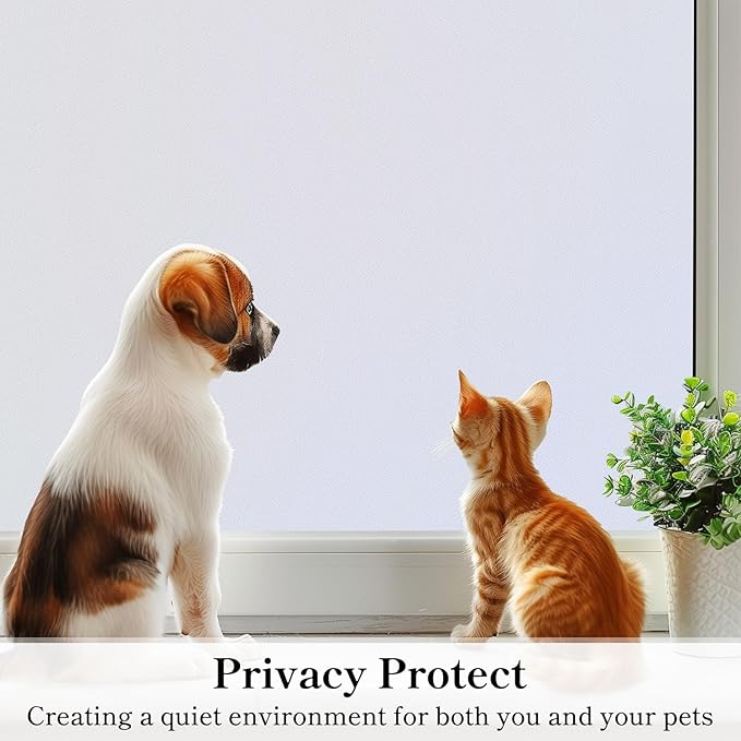 DUOFIRE Privacy Window Film Frosted Glass Film Matte White Static Cling Glass Film No Glue Anti-UV Window Sticker Non Adhesive for Privacy Office Meeting Room Bathroom Living Room DS001W 47.2x118in