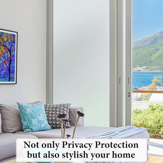 DUOFIRE Privacy Window Film Natural Frosted Glass Film Static Cling Glass Film No Glue Anti-UV Window Sticker Non Adhesive for Privacy Office Meeting Room Bathroom Living Room 23.6in. x 118in. S001