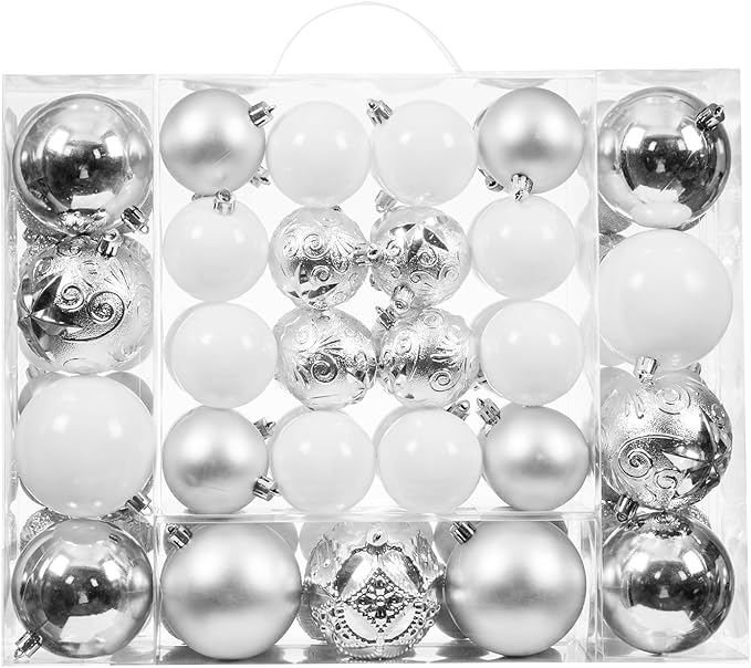 87-Pack Shatterproof Christmas Ball Ornaments Set, Christmas Tree Decorations with Hand-held Gift Package for Xmas Tree Holiday Wedding Party, Silver