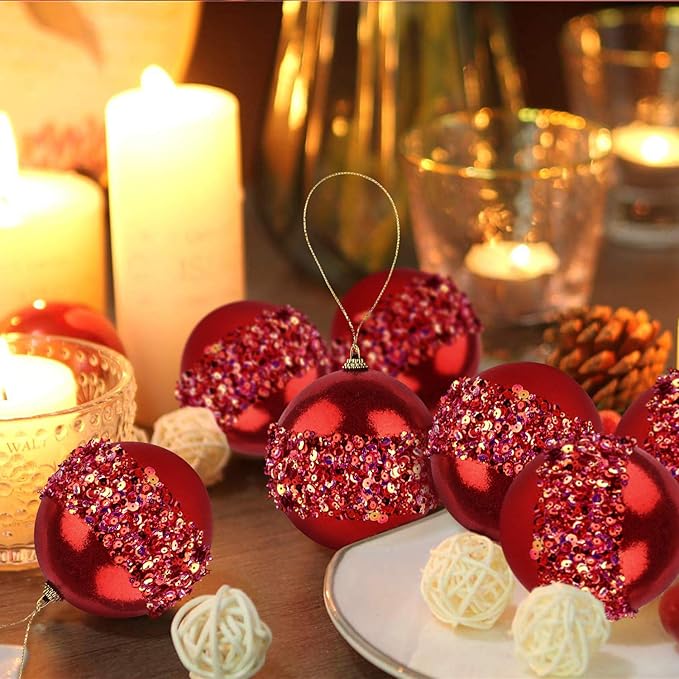 4" Christmas Ball Ornaments, 4pc Set Red Shatterproof Christmas Decorations Tree Balls for Xmas Trees Wedding Party Holiday Decorations