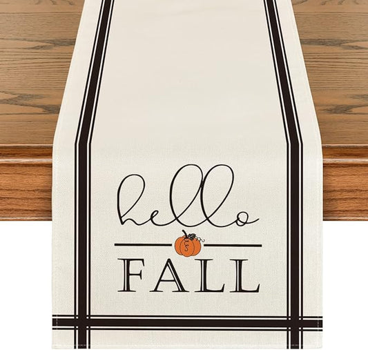 Artoid Mode Hello Fall Pumpkin Table Runner, Seasonal Harvest Vintage Thanksgiving Kitchen Dining Table Decoration for Indoor Outdoor Home Party Decor 13 x 108 Inch